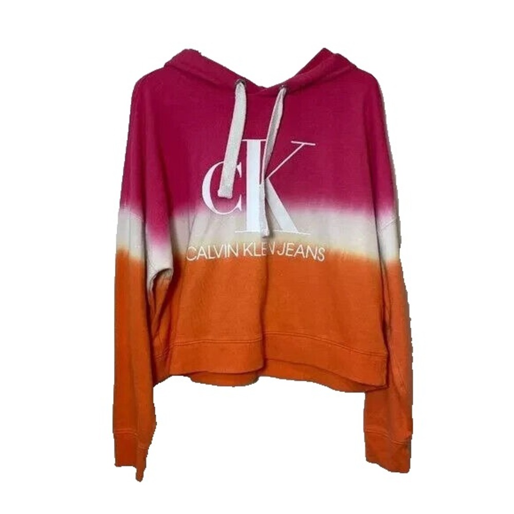 Calvin Klein Cropped Pullover Hoodie Sweatshirt Womens Size M‎ Dip Dye Logo